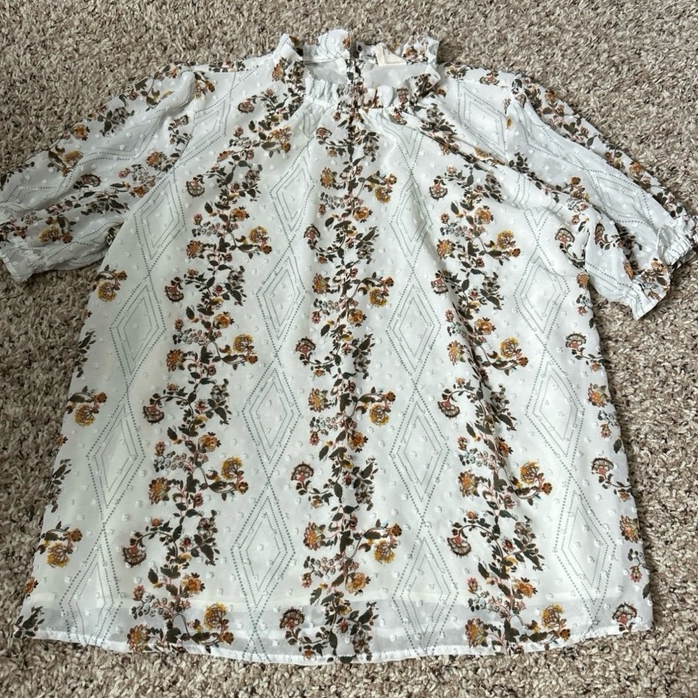 Matilda Jane Ruffled Blouse in White and Brown